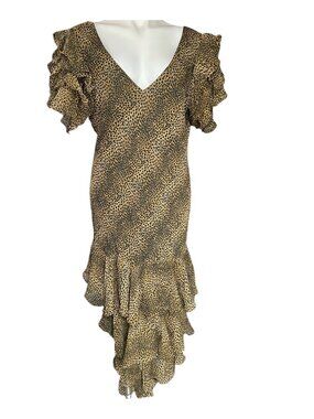 Shape FX By Newport News Womens Dress Size 3X Tan Black Cheetah Ruffle Maxi